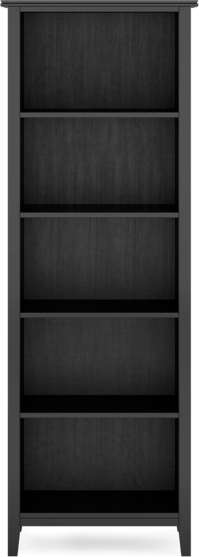 SIMPLIHOME Artisan Bookcase - 72 inch Tall 5-Shelf Solid Wood Bookshelf in Black, Contemporary Storage for Living Room, Study Room or Office with Adjustable Shelves and Decorative Side Panels
