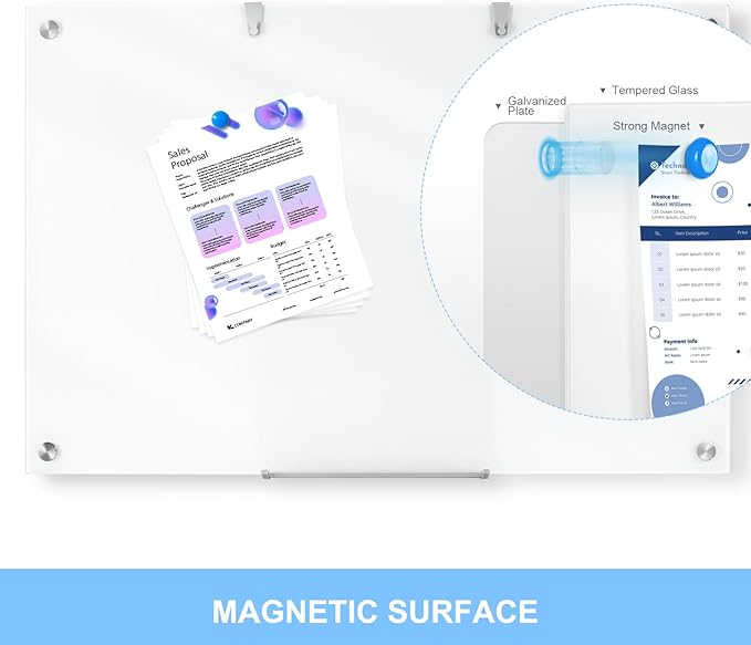 36 x 24 Inches Glass Whiteboard, Magnetic Glass Dry Erase Board for Wall, 3' x 2' Brilliance White Board for Office, Home, School