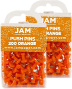 JAM PAPER Colorful Push Pins - Orange Pushpins - 2 Packs of 100