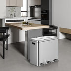 OUTLANE 60L 3-Compartment Stainless Steel Recycling Bin, Step Pedal, Quiet Close, Removable Liners, Fingerprint Resistant, Indoor Waste Bin for Home/Office, 37.6x63x58cm