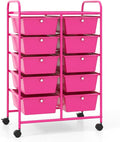 LDAILY 10 Drawer Rolling Cart, Storage Cart Organizer on Wheels, Drawer Cart with Metal Frame & Large Storage Capacity, Rolling Cart with Drawers for Living Room Classroom, Office