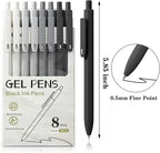 Piochoo Gel Pens, 8Pcs Quick Dry Black Ink Soft Touch Best Pen for Smooth Writing Journaling, Note Taking, School Supplies, Cute Office Pens for Men Nurse Aesthetic