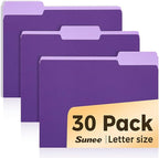 SUNEE File Folders, 30 Pack Manilla Folders 8.5 x 11, Colored File Folders Home Office School Supplies for Documents Files Paper, Purple