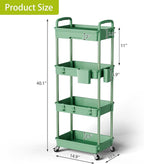Sorgion 4 Tier Rolling Cart Organizer,Art Craft Diaper Bedside Snack Laundry Room Bathroom Organizer Narrow Thin Slim Rolling Trolley Utility Cart with Wheels for Kitchen,Office(Green)