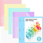 HAUTOCO 5 Pack Plastic Report Covers with 3 Prongs Fasteners Clear Front Resume Portfolio Folder for 8.5x11 Letter Size Paper, Presentation Document Report Cover for School Office Business, 5 Colors