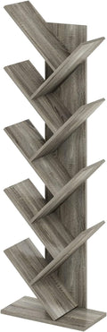 Furinno TREE Book Shelf, 9-Tier Bookshelf, Tree Bookcase with Angled Open Shelf, 8.4" x 15.7" x 50.9", for Room Decor, for Living Room, Bedroom, Home Office, French Oak
