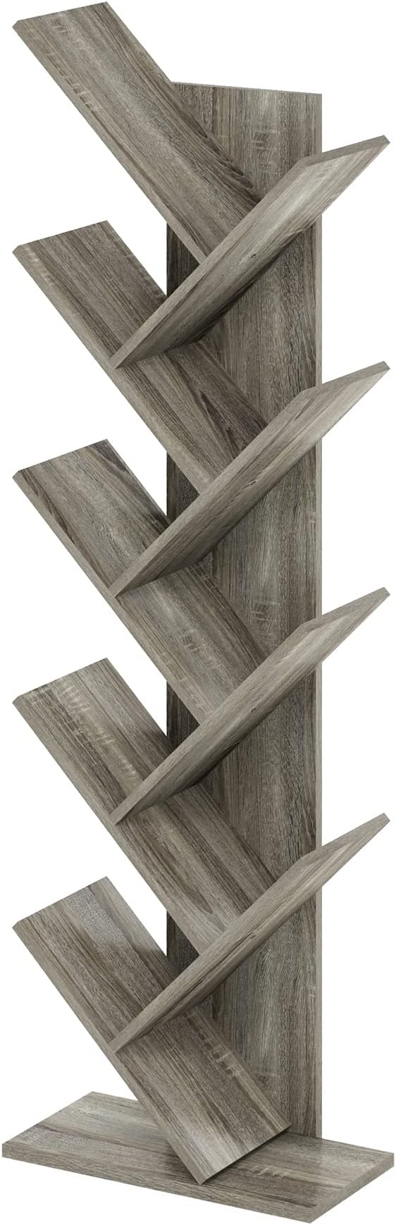 Furinno TREE Book Shelf, 9-Tier Bookshelf, Tree Bookcase with Angled Open Shelf, 8.4" x 15.7" x 50.9", for Room Decor, for Living Room, Bedroom, Home Office, French Oak