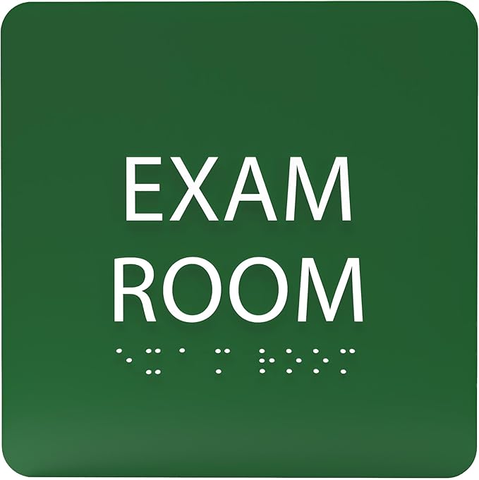 ADA CENTRAL SIGNS - 6" X6" Exam Room Sign - ADA Compliant Tactile Graphics Grade 2 Braille Text Acrylic Wall Signs - Educational Institution Directional Assistance Test Center Door Sign for Schools