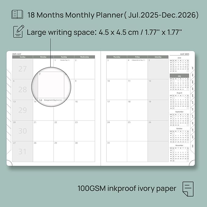 POPRUN Monthly Planner 2025-2026 (Large- 8.5" x 10.5" Soft Cover), 18-Month Calendar Book (Jul.2025-Dec.2026), Calendar Planner with Monthly Tabs & Pocket, 100 GSM Paper - Pink