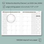 POPRUN Monthly Planner 2025-2026 (Large- 8.5" x 10.5" Soft Cover), 18-Month Calendar Book (Jul.2025-Dec.2026), Calendar Planner with Monthly Tabs & Pocket, 100 GSM Paper - Pink