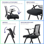 BLANEDUO Conference Room Chairs, Folding Office Desk Chair with Lumbar Support and Sliding Armrest with Casters, Stackable Office Guest Chairs & Reception Chairs (2 Pack)
