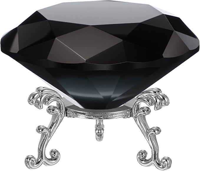 PATIKIL Diamond Crystal Paperweight, 100mm / 3.94" Crystal Paperweight Paper Weight with Silver 25 Metal Base for Home Office Desktop Table Decor Wedding Party Ornaments, Black