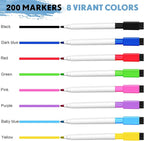Kosiz 200 Pcs Magnetic Dry Erase Markers Fine Point Tip Whiteboard Markers with Eraser Cap Magnetic Dry Erase Pens Erasable Pens for Whiteboard Boards (Colorful)