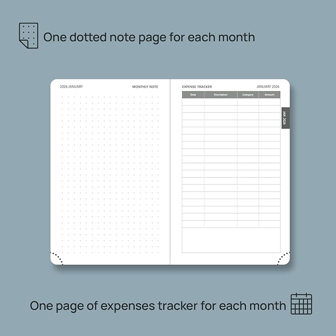POPRUN Pocket Monthly Planner 2026-2027 (Pocket- 4''x 6.25'' Soft Leather Cover) - 18 Month Calendar Book for Purse (Jan.2026 - Jun. 2027), 100 GSM Thick Paper - Grey
