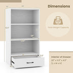Tangkula 3 Tier Bookcase with Drawer, 42.5”Tall Freestanding Bookshelf with 3 Open Shelves & 1 Drawer, Anti-toppling Devices, Modern Display Storage Organizer for Home Office (White, 42.5" H)