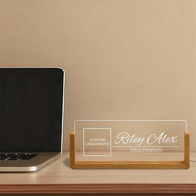 Custom Light Up Office Name Plate, Personalized Desk Sign with Logo or Photo, Coworkers Team Members, Employee Appreciation Gifts