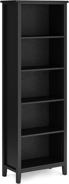 SIMPLIHOME Artisan Bookcase - 72 inch Tall 5-Shelf Solid Wood Bookshelf in Black, Contemporary Storage for Living Room, Study Room or Office with Adjustable Shelves and Decorative Side Panels