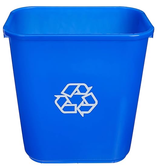 Amazon Basics Rectangular Commercial Office Wastebasket, w/Recycle Logo, 7 gallon (Pack of 2), Blue