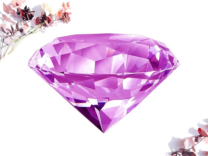 click2go 2” / 60 mm Diamond Shaped Glass Crystal Paperweight – Home Office Decor & Valentine's Day Gift Wedding Favors Centerpieces Decoration with Gift Box (Light Purple)