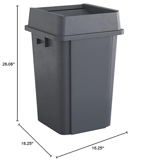 Krollen Industrial 19 Gallon Grey Square Commercial Trash Can with Lid