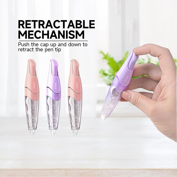 BITOSEE White Correction Tape, Retractable Refillable Correction Tape, With Smooth Pull Out Tape Applicator, Aesthetic Cute Correction Pen for Office Supplies