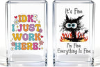Vgrti Funny Black Cat Work 2 Pack Acrylic Cosmetic Pencil Pen Holder Cup, Cute Office Pen Holder for Desk, Funny Work Burnout Gifts for Coworker Friend, Office Sarcastic Gifts for Women Colleague Boss