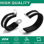OURU 30PCS Stainless Steel Cable Clamps 9 Sizes—1/8" 3/16" 1/4" 5/16" 3/8" 1/2" 5/8" 3/4" 1" Rubber Coated Cushioned Insulated Cable Clamp,Automotive Cable Wire Clamps,Pipe Clamps(Black)