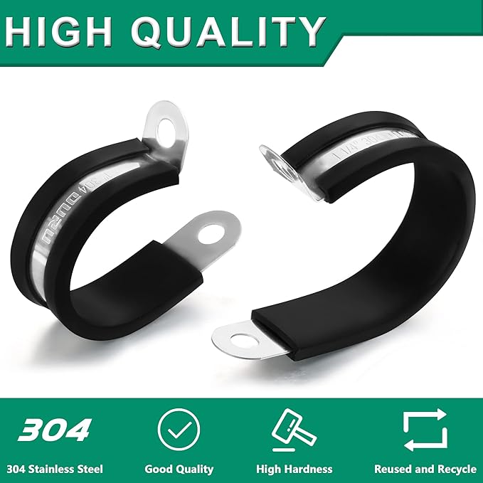 OURU 30pcs 5/16 Inch Stainless Steel Cable Clamps,Rubber Coated Cushioned Insulated Cable Clamp,Automotive Cable Wire Clamps,Pipe Clamps,Metal Clamp for Tube,Lines,Wire Cord Installation(Black,8mm)
