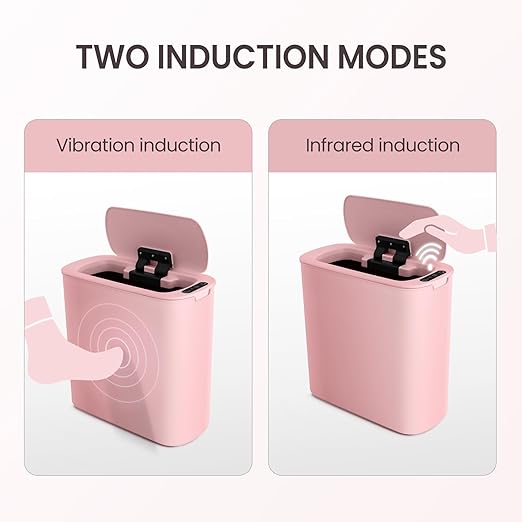 Cesun Motion Sensor Trash Can, 5 Gallon Automatic Bathroom Garbage Can with Lid, Touchless Smart Plastic Slim Wastebasket for Bathroom, Office, rv, Bedroom, Living Room, Pink