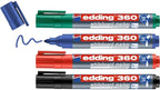 edding 360 whiteboardmarker set - zwart, rood, blauw, groen - 4 whiteboardstiften - ronde punt 1,5 - 3 mm - boardmarker uitwisbaar - voor whiteboard, flipchart, prikbord, memobord - navulbaar