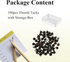 Galdexi 100pcs Upholstery Thumb Tacks for Wall, 7/16 Inch Heavy Duty Flat Head Push Pins, Decorative Long Wall Tacks Nails for Office Home Furniture Decor Fabric Wooden Photo, Bronze