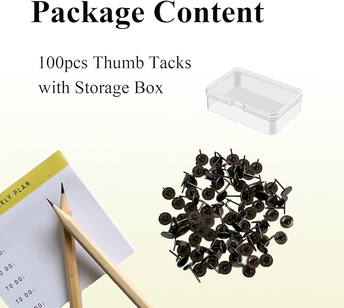 Galdexi 100pcs Upholstery Thumb Tacks for Wall, 7/16 Inch Heavy Duty Flat Head Push Pins, Decorative Long Wall Tacks Nails for Office Home Furniture Decor Fabric Wooden Photo, Bronze