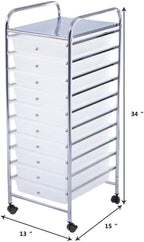 Giantex 10 Drawer Rolling Storage Cart Scrapbook Paper Office School Organizer (Clear)
