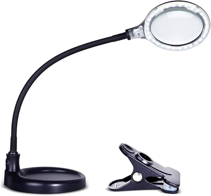 Brightech LightView Pro Flex 2 in 1 Magnifying Desk Lamp, 2.25x Light Magnifier, Adjustable Gooseneck Magnifying Glass with Light for Crafts, Reading, Close Work