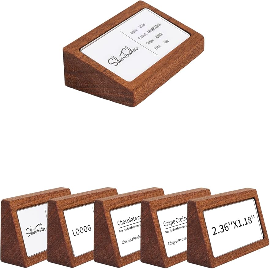 6 Pack Mini Wood Price Tag Label Holder Tabletop Stand or Recline Small Sign Holder for Retail Store Boutique Name Card Restaurant Food Labeling (2.36X1.18 in)