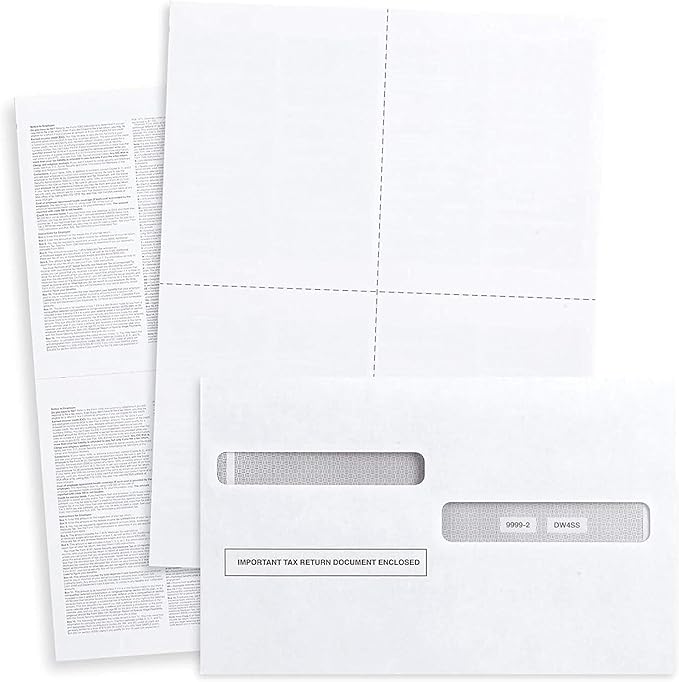 W2 Forms 2025 with Envelopes, Blank W2 4 Up Tax Forms 2025, 25 Employees kit, with Instructions in Back, Compatible with QuickBooks and Accounting Software, Idea for E-Filing, 25 Self Seal Envelopes,