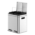 OUTLANE 30L Stainless Steel Double Compartment Trash Can, Foot Pedal, Soft Close Lid, Removable Buckets, Fingerprint Resistant, Home/Office/Bathroom Bin, 37.6x42.8x46.8cm