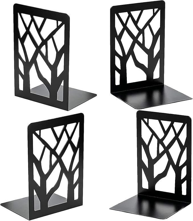 MSDADA Book Ends, Bookends, Book Ends for Shelves, Bookends for Shelves, Book Ends for Heavy Books, Book Shelf Holder Stand for Home Decorative，Metal Bookends Stoppers, Black(2 Pairs)