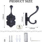 4 Pcs Black Coat Hooks Wall Mount, Matte Metal Hat Hooks for Entryway, Cubicle, Mudroom, Bathroom, Heavy Duty Vintage Decorative Wall Hooks for Towel, Key, Robe, Backpack, Purse, Bag, Clothes, Jacket