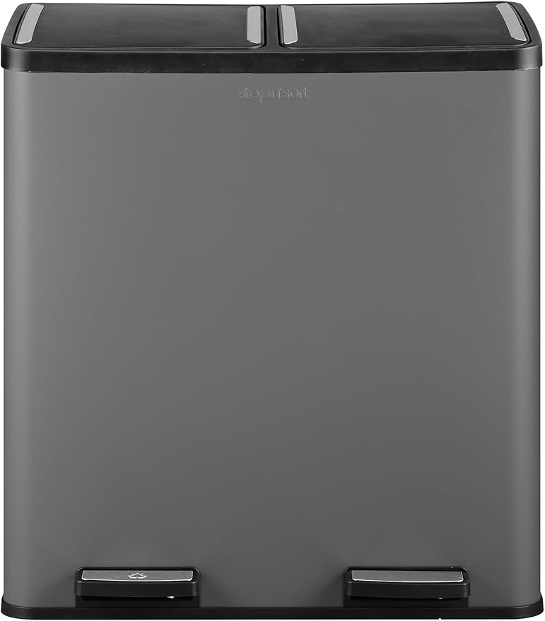 The Step N' Sort 18.5 Gallon Extra Large Capacity, Soft-Step, Dual Trash and Recycling Bin with Removable Inner Bins, Grey