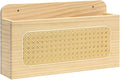 BXAIGR Rustic Wall Mounted Magazine Rack - Solid Wood Mail Holder with Rattan Weave, Boho File Organizer for Magazine,Books, Records(1 PACK)