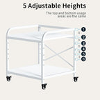 Vokumba 20 Inches Large White Printer Stand, 2-Tier Under Desk Printer Table with Height Adjustable Shelf, Rolling Printer Cart with Industrial Wheels for Home Office (White)