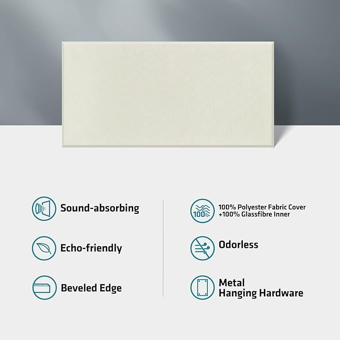 UMIACOUSTICS 2 PCS Acoustic Panel, 47.2" x 23.6" x 2" Fiberglass Sound Proof Wall Panels, Sound Absorbing Panels for Studios, Office, Home Theater. Off White