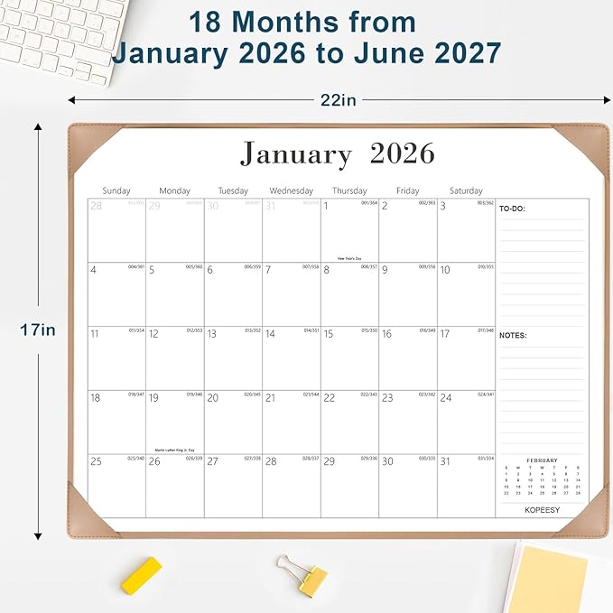 Desk Calendar 2026, January 2026 to June 2027, 18 Monthly Large Calendar 2026, 22" x 17" New Year Desktop Pad Calendar for Planning and Organizing In Your Family, School or Office - Apricot