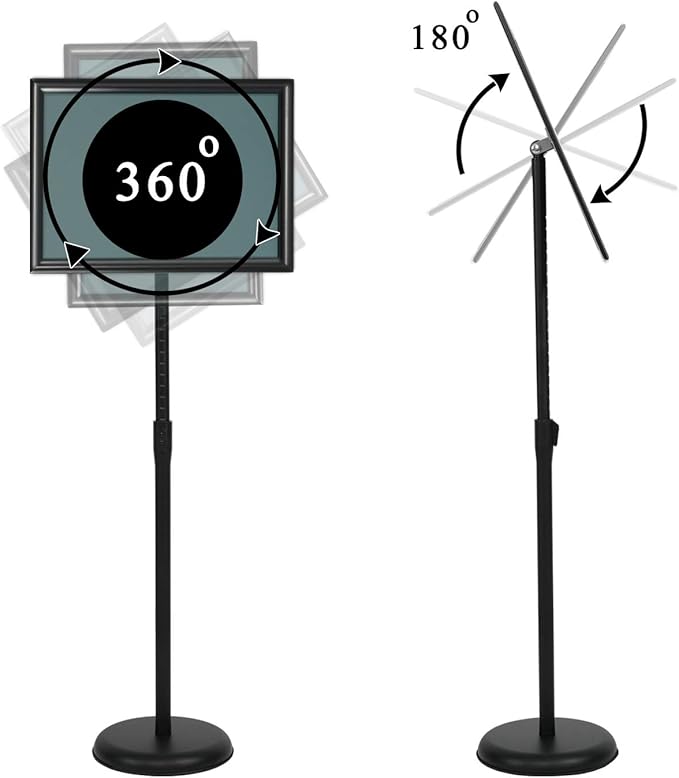 VAIIGO 8.5 x 11 Inch Adjustable Pedestal Sign Poster Stand, Heavy Duty Floor Standing Sign Stand Aluminum Snap Open Display Frame for Vertical and Horizontal View Sign Displayed(Black)