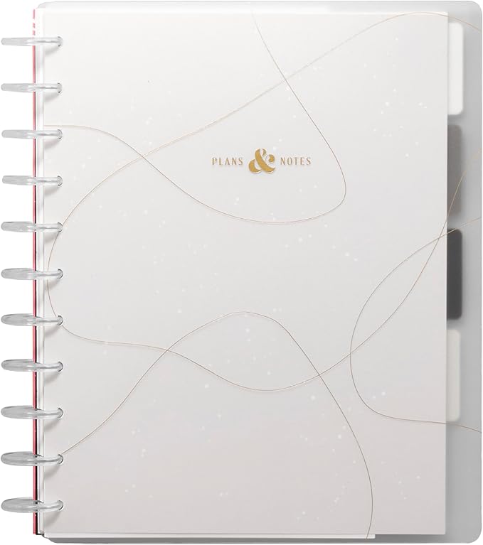 Happy Planner Undated Plans + Notes Monthly Planner Notebook Journal, 12-Month Planner, Modern Texture, Big Size, 60 Pages, 4 Dividers, 4 Sticker Sheets, 8.5" x 11"