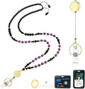 AIDSOTOU Lanyards for ID Badges and Keys,Natural Stone Beaded Teacher Lanyard for Women,Retractable Lanyard with ID Holder Cute Lanyards for Teachers (Purple)
