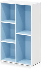 Furinno LUDER Book Shelf, 5-Cube Bookshelf, Reversible Bookcase, 9.4 x 19.5 x 31.5, for Living Room, Bedroom, Home Office, White/Light Blue