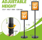 RedChili Floor Standing Sign Holder Stand for 8.5x11 Inches Poster or Chalk Board, Pedestal Sign Holder with Snap Open Frame,360° Rotation,Adjustable Post Height Outdoor Indoor Standing Display Sign Holders for Advertising (Black, Sharp Corner)