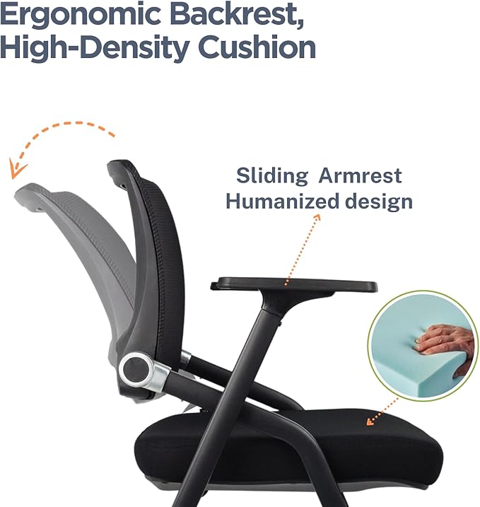 SLKJChr 2 Pack Foldable Office Chairs with Wheels, Mesh Back, Arms and Portable - Folding Office Chairs for Conference Room Chair, Office Guest & Reception & Meeting Chair - (Black) 300 lbs.